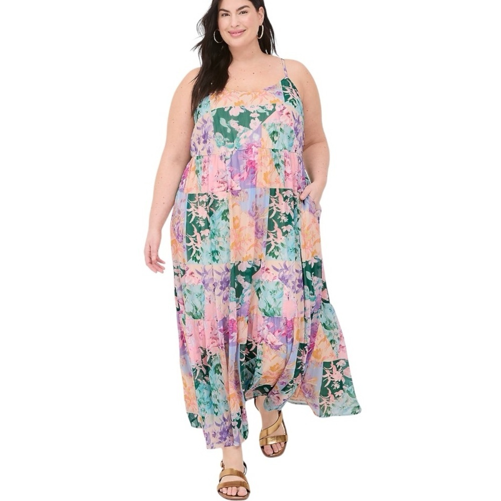 NWT Lane Bryant Patchwork‎ Floral Sleeveless V-Neck Tiered Maxi Dress 16